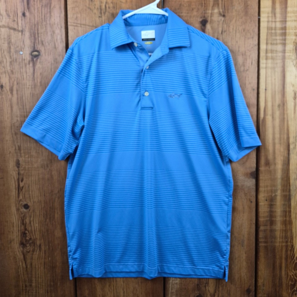 Greg Norman Play Dry Mens Blue Striped Golf Polo Shirt Small